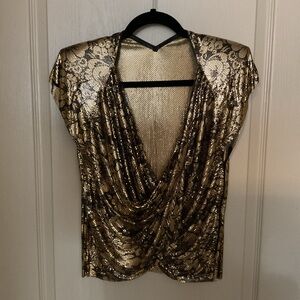 Vintage Whiting & Davis Gold w/Black Flower Detail Metal Chain Mesh Top RARE